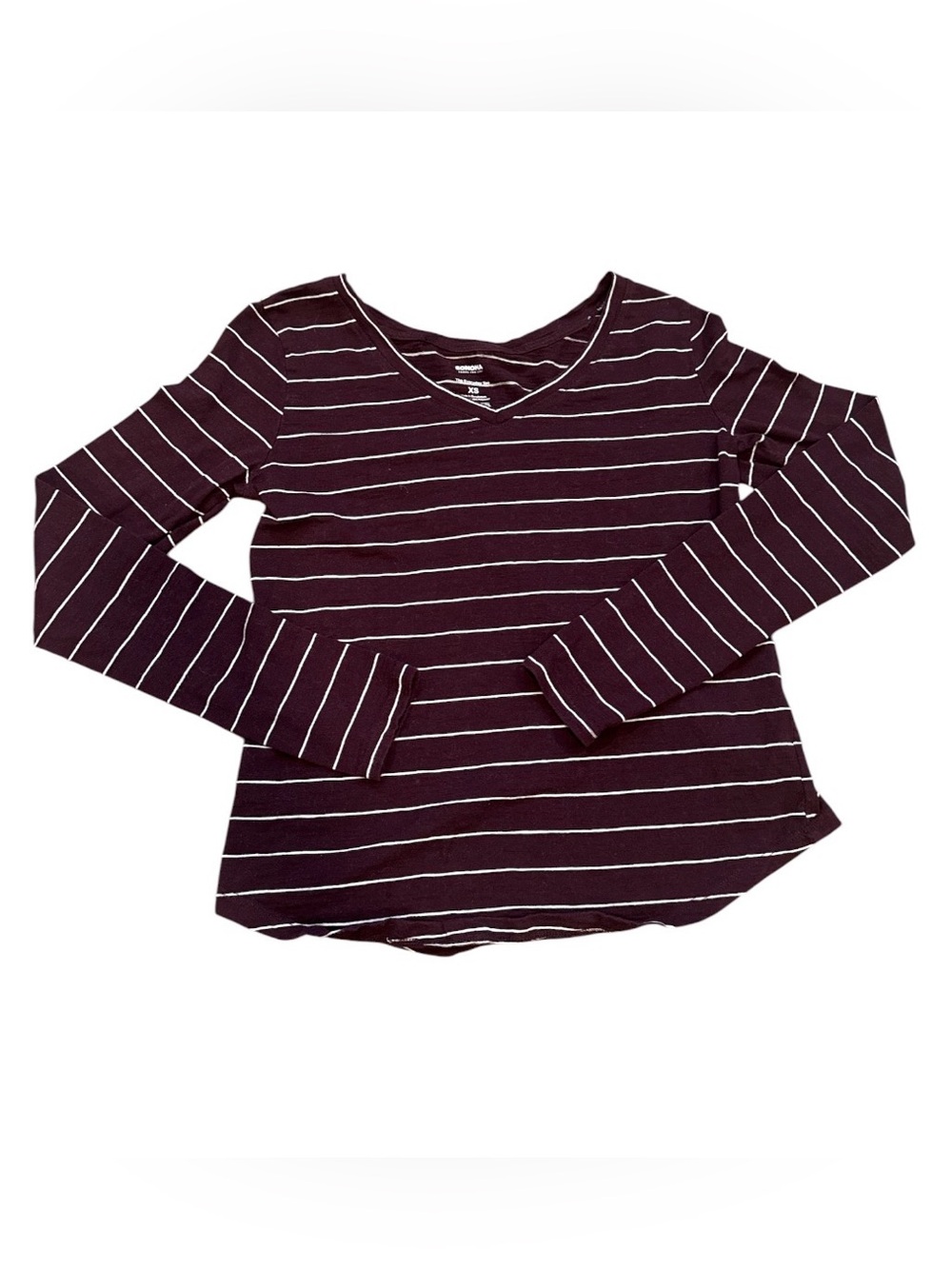 Sonoma Deep Plum Striped V-Neck Long-Sleeve Top
